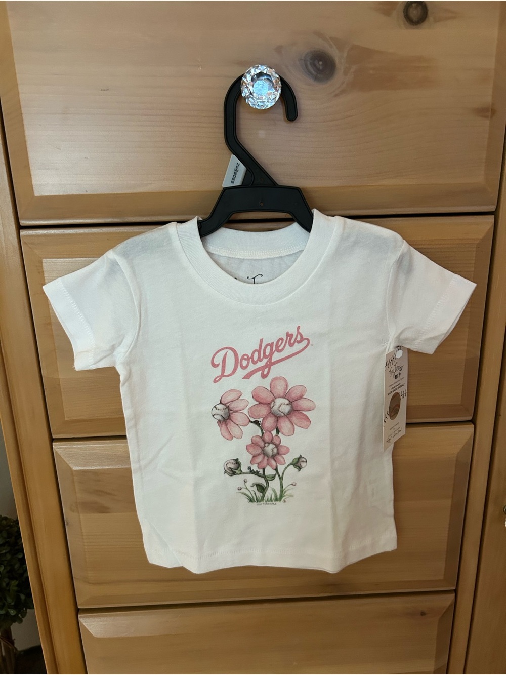 Dodgers White Short-Sleeve Tee with Pink Floral Graphic